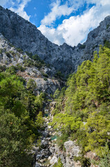 Fototapeta na wymiar Scene with mountain rocks in Goynuk Canyon in Turkey. Famous Lycian way Trekking