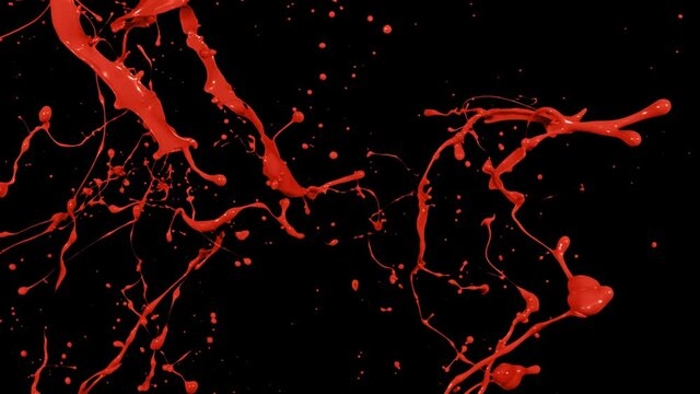 Red paint splash thrown in slow motion, liquid isolated on black (4K)