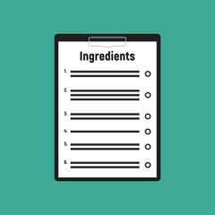 Hand with pointing finger. Ingredients checklist. Hand illustration.