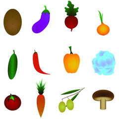 Vegetables set. Isolated various vector. Vector illustration