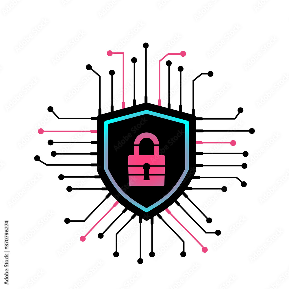 Poster cyber security lock and shield icon. internet security concept.