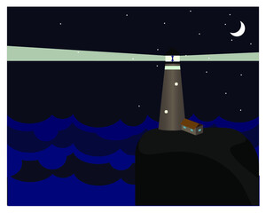 Lighthouse on the  sea ​​shore. Vector isolated illustration. Background