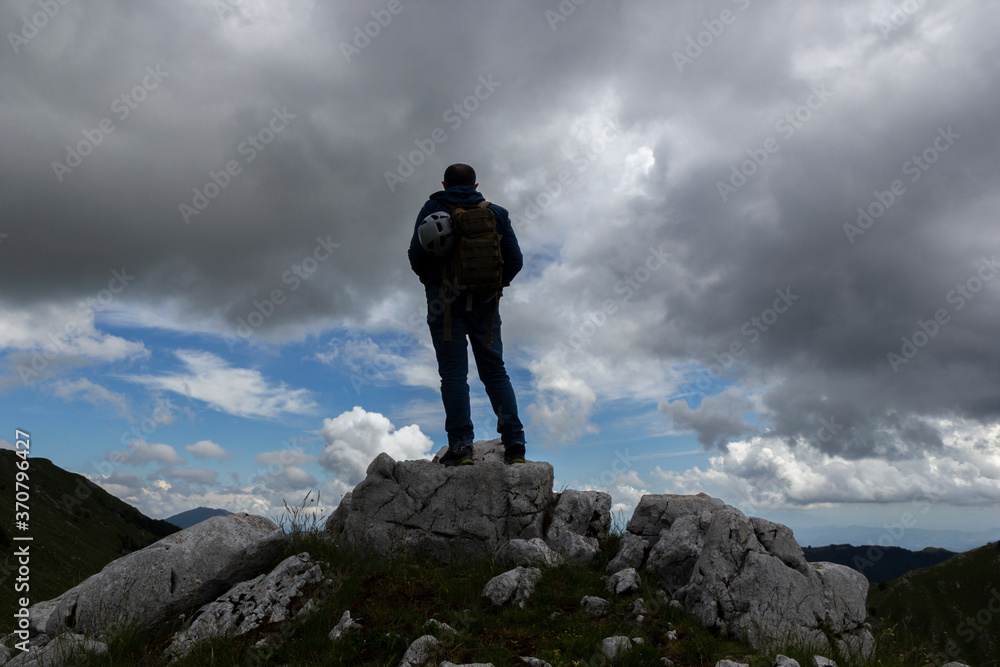 Wall mural hiker on the top of a mountain on gallinola in matese park