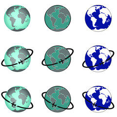 .Abstract vector illustration. Earth with orbital and airplane.