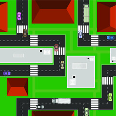 Vector seamless pattern city top view. Flat isolated illustration