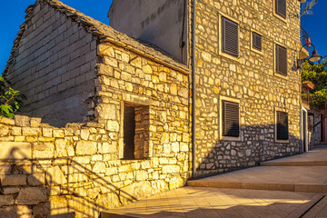 Fototapeta na wymiar Architecture in Primosten town, a popular tourist destination on the Dalmatian coast of Adriatic sea in Croatia, Europe.