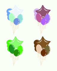  Vector cartoon balls bouquet set. Flat decorations for birthday, anniversary, celebration, wedding.