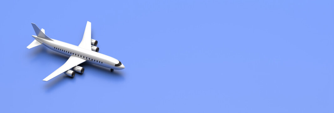 Plane model white blank on blue background. 3d illustration