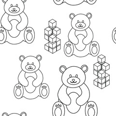 Vector sketch of a bear. Seamless pattern. Child background