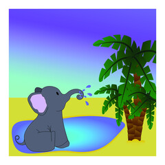 Cartoon drawing of an elephant. Vector graphics. Illustration for paintings, children's industry and more