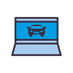 car in laptop line and fill style icon vector design