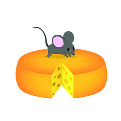 Vector illustration of a mouse. Picture of a mouse with cheese. For the field of textiles and design
