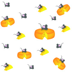 Seamless pattern mouse and cheese. Vector illustrated for wallpaper, packaging and textiles