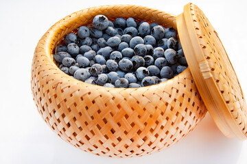 blueberries in a wicker basket