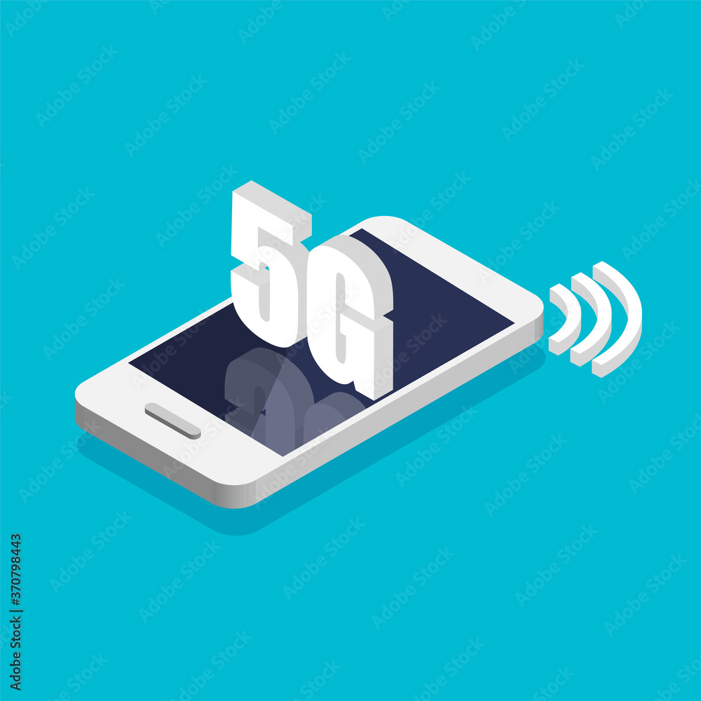 Aufkleber isometric smartphone with high speed 5g technology. phone with internet signal symbol on a display. 
