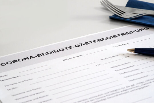 Form for guest registration in a restaurant in Germany during the Corona pandemic