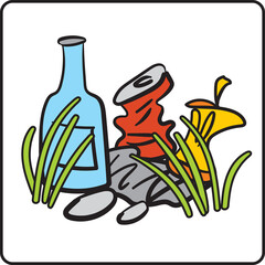 Household rubbish, waste, trash. Vector hand drawing isolated on white background. Environmental pollution, ecology, nature protection.