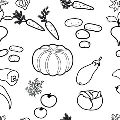 Vector of seamless pattern with vegetables.Black and white
