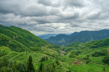 Fototapeta premium Summer terrace in Yunhe County Lishui city Zhejiang province China.