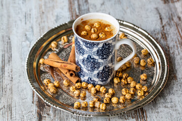 Boza or Bosa, traditional Turkish drink with roasted chickpea