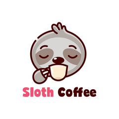 CUTE SLOTH DRINKS A CUP OF COFFEE CARTOON LOGO