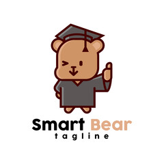 CUTE LITTLE BEAR WEARING GRADUATION CHANGES CARTOON LOGO