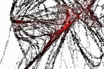 Black and red glowing wavy lines in white background, abstract texture