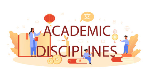 Academic disciplines typographic header. Language school chinese