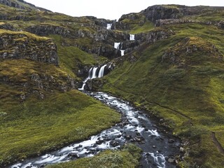 Klifbrekkufossar Waterfalls on the Eastern Coast of Iceland