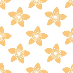 Hypericum flower seamless vector pattern.