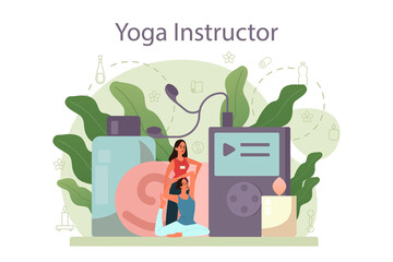 Fototapeta premium Yoga instructor concept. Asana or exercise for men and women.
