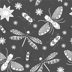 Vector seamless pattern of butterflies. Background.
