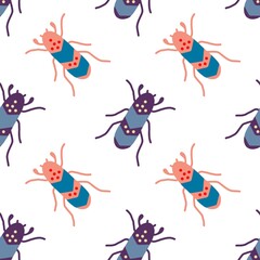 Vector beetles seamless pattern.