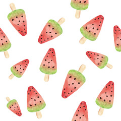 Seamless pattern hand drawn watercolor ice cream illustration. A versatile and bright summer pattern that is suitable for printing on clothing and souvenirs.