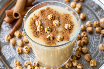 Boza or Bosa, traditional Turkish drink with roasted chickpea