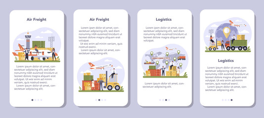 Air freight and logistic industry mobile application banner set. Cargo