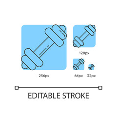 Dumbbell blue linear icons set. Gym equipment. Sports goods. Active lifestyle. Power lifting. Thin line customizable 256, 128, 64 and 32 px vector illustrations. Contour symbols. Editable stroke