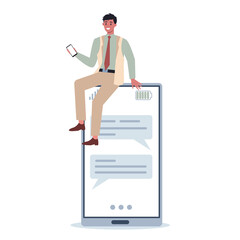 Business woman and man with mobile phone. Collection of female