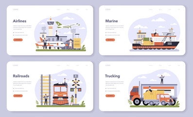 Transportation sector of the economy web banner or landing page
