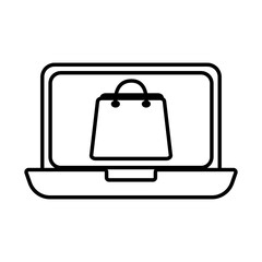 laptop with shopping bag line style icon