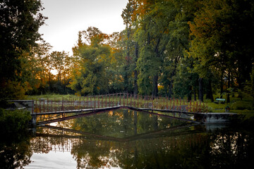  beautiful landscape of nature and an old bridge over the river