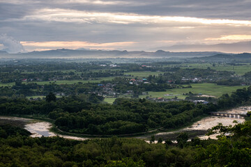 Fototapeta na wymiar Rice fields in the rainy season in northern Thailand.