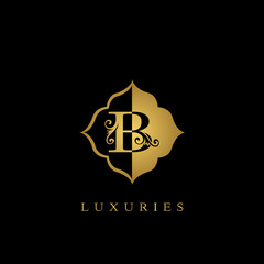 Golden Initial Letter B Luxury Logo vector design ornate badge luxury business