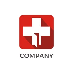 Plus Icon with the open door in red square shape 