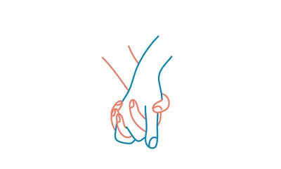 Loving couple holding hands. Line drawing vector illustration.