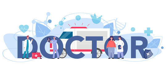 Doctor typographic header. Therapist examine a patient.