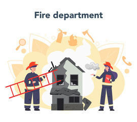 Fireman concept. Professional fire brigade firhting with flame.