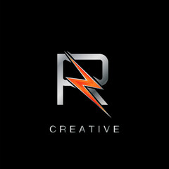 R Letter Logo, Abstract Techno Thunder Bolt Vector Design.