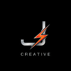 J Letter Logo, Abstract Techno Thunder Bolt Vector Design.