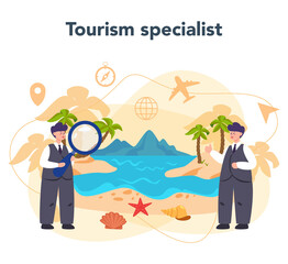 Travel agent concept. Office worker selling tour, cruise, airway